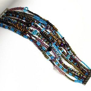 Czech Bead 10 Strand BRACELET Blue, Purple